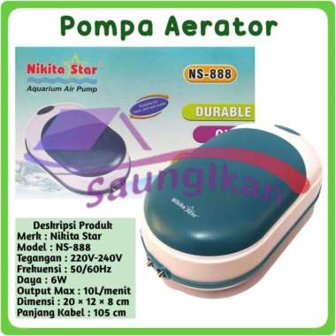 Pompa Aerator Aquarium Aquascape 2 Outlet NIKITA STAR NS-888 Hi Blow