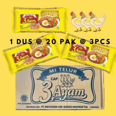 3 AYAM MIE TELOR KUNING 200 GR | 1 DUS @ 20 PCS |