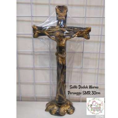Salib Duduk Perunggu SMR 30cm - Salib Duduk Rohani