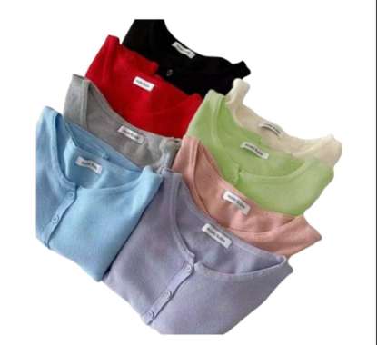 Outwear Wanita Sweater Blouse Angel Shirt Crop Rib Simpel Keren Navy