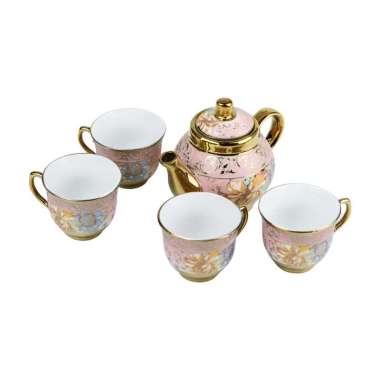 Hampers Lebaran Kado Perrnikahan Wedding Gift Cangkir Teko Keramik Set 4 Cups 1 Pots European Style