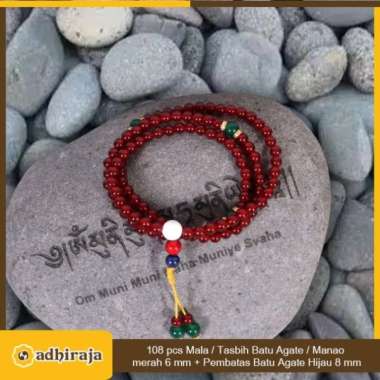 Tasbih / Mala Buddha 108 Batu Red Agate/Manao 6 mm with Green Agate