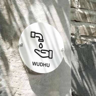 Penanda Tempat Wudhu - Wall Decor Sign Akrilik Putih Lingkaran 20 Cm