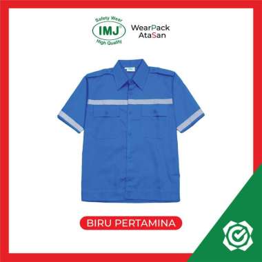 Baju Safety Atasan Lengan Pendek Wearpack IMJ Jumbo 2XL-5XL Biru Pertamina XXXL