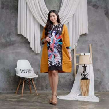 dress wanita batik modern batik zuh L Kuning
