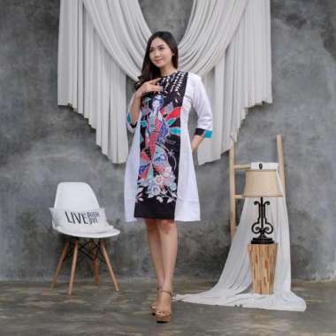 dress wanita batik modern batik zuh XL Putih