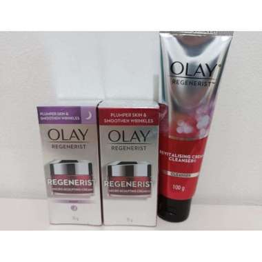 Paket 3 OLAY Regenerist Microsculpting Day + Night Cream 10gr + Revitalising Cream Cleanser 100gr - 