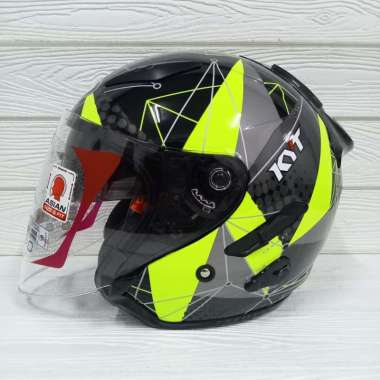 KYT HELM GALAXY FLAT R MATRIX BLACK YELLOW DOUBLE VISOR HALF FACE SNI L