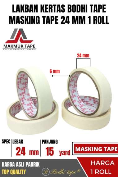 MASKING TAPE / LAKBAN KERTAS 24MM X 15YARD BODHI TAPE PER-ROLL MURAH PUTIH