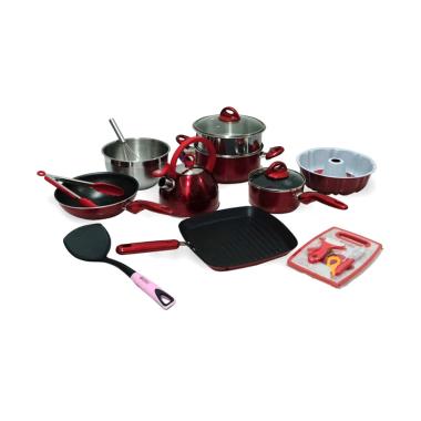 Supra Merdeka Cookware Premium Quality Panci Set [17 pcs] MERAH