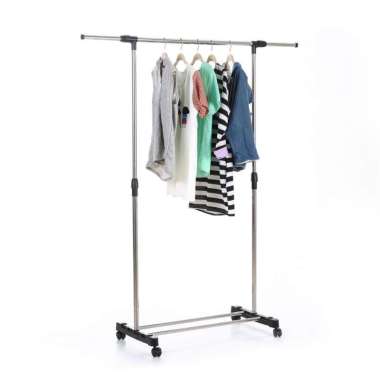 Gantungan Baju Berdiri Besi Stainless Standing Hanger 4 Roda