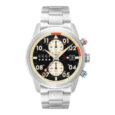 Jam Tangan Pria CCCP Sputnik CP-7098-11 Chronograph Men Dual Tone Dial Stainless Steel Strap Silver