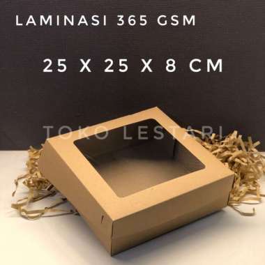 Box Kraft Coklat LAMINASI JENDELA Untuk Kotak Kue Snack 25x25x8 cm