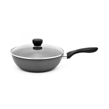 Maxim Priority Wajan Teflon 24cm Deep Wok + Tutup Kaca Hitam
