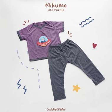MIKUMO - Setelan Baju Anak Motif by CuddleMe Unisex 1-2 tahun Ufo Purple