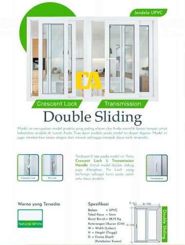 Jendela UPVC Double Sliding l Jendela Double Geser Samping 100x120cm