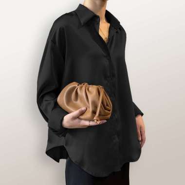 Kemeja oversized lengan panjang wanita gaya Korea model terbaru - Jfashion Hualing M/L Hitam