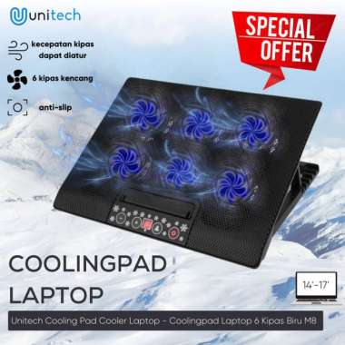 Unitech Cooling Pad Cooler Laptop - Coolingpad Laptop 6 Kipas Biru M8