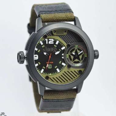 JEEP JPW62704 Dual Time - Jam Tangan Pria Kanvas Original - Green