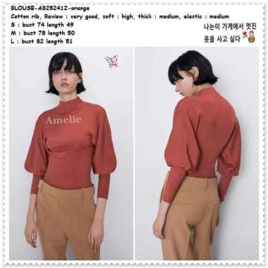 AB252412 Baju Atasan Rajut Wanita Blouse Lengan Panjang Korea Orange