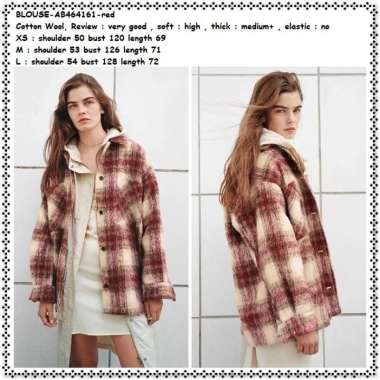 AB464161 Baju Atasan Kemeja Kotak Wanita Blouse Korea Import Jumbo