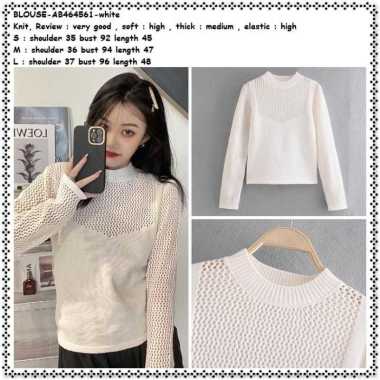 AB464561 Baju Atasan Rajut Blouse Lengan Panjang Wanita Korea Putih