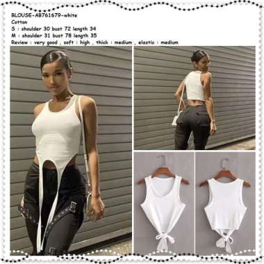 AB761679 Baju Atasan Crop Tank Top Yoga Senam Wanita Import Putih