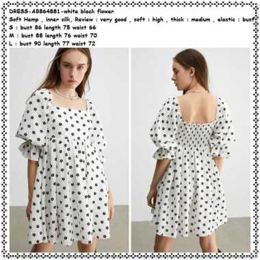 AB864881 Baby Doll Mini Dress Pesta Bunga Wanita Korea Import Putih