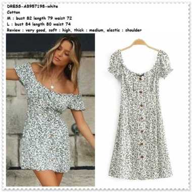 AB957198 Summer Sabrina Mini Dress Wanita Korea Import Putih White