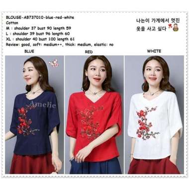 Baju Atasan Bordir Wanita Blouse Korea Import AB737010 Merah Putih WHITE M