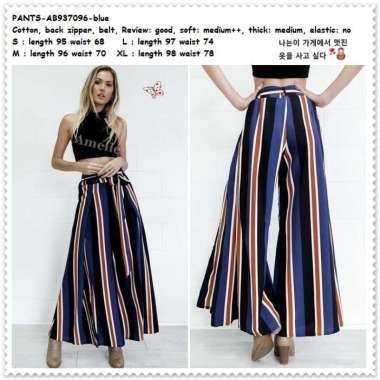 Celana Panjang Kulot Belah Maxi Garis Wanita Korea Import AB937096