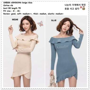 Mini Dress Sabrina Pesta Bodycon Rajut Korea Import AB436346 Blue Biru