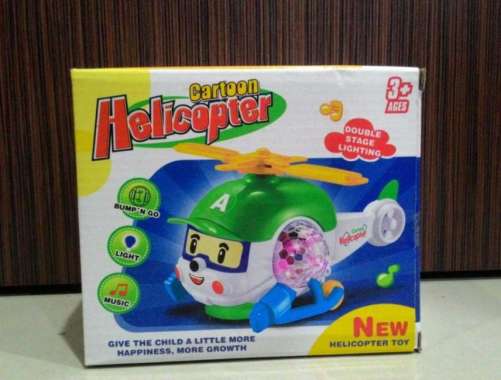 Mainan cartoon helicopter robocar poli bump and go pesawat heli musik