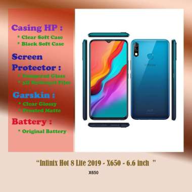 Infinix Hot 8 Lite 2019 - X650 - 6.6 inch - Case - Screen Protector - Battery - Dll Black Soft Case