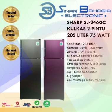 SHARP SJ-246GC KULKAS 2 PINTU 205 LITER 75 WATT (NEW) (KHUSUS BANDUNG)