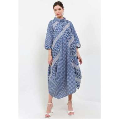 Batik First Dress Maxi Asymetris BKK Tara50 C&S+Lining M Indigo