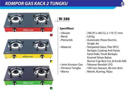 Jual Kompor Gas Kaca Mewah / Tanam Glass W888 W 888 W-888 Winn Gas