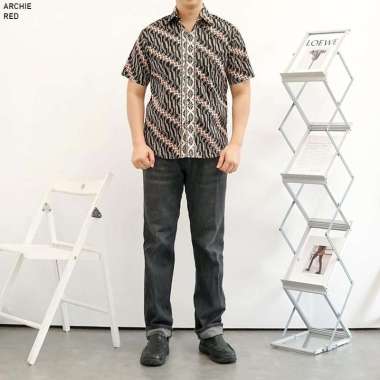 Evercloth Archie Kemeja Batik Pria Lengan Pendek Kemeja Batik Couple JUMBO RED