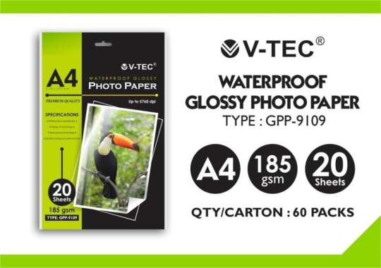 Kertas Foto Photo Paper Glossy V-Tec A4 185gsm