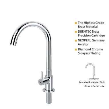 PALOMA FCP 1861 Keran Sink Angsa Cuci Piring Dapur Wastafel Kran Air TERBAIK Multicolor