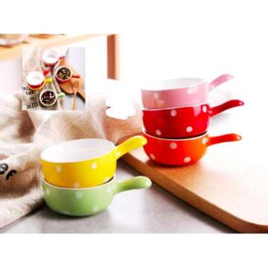Tempat Sambal Mini Keramik Polkadot Ada Gagang