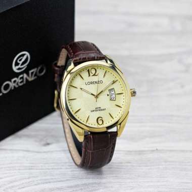 Jam Tangan Pria Lorenzo Oriignal Strap Kulit Berkualitas Tanggal Aktif Free Box dan Garansi L77925 C
