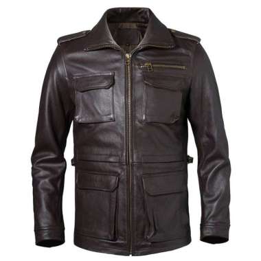 jaket kulit safari pria original 100%/jaket kulit asli kambing Garut model safari M