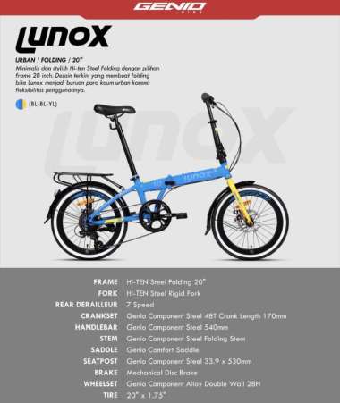 SEPEDA LIPAT GENIO LUNOX 1.0 20 INCH BLUE 7 SPEED