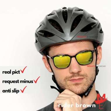 Kacamata Minus Sepeda Olahraga Sport Hitam - Rider Brown - Anti Slip Fr+ Lensa Sport - Tosca Mirror