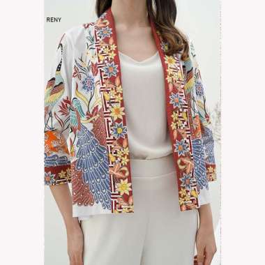Evercloth Reny Blazer Batik Wanita Outer Batik Rompi Wanita Luaran JUMBO  WHITE