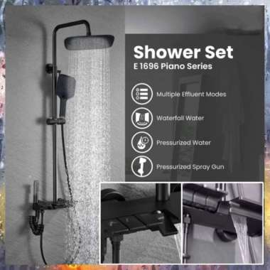 Shower Coloum Set Kamar Mandi Full Black Komplit Jet Shower