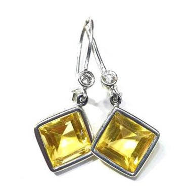 batu mas anting diamond citrine 14k white gold