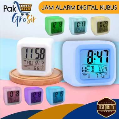 Jam LED Meja Kubus Digital Alarm Berubah 7 warna Moody Clock Glowing