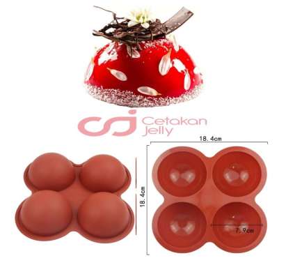 Cetakan Jelly Cetakan Silikon Kue Puding Half Ball Dome Setengah Lingkaran 4 Cav